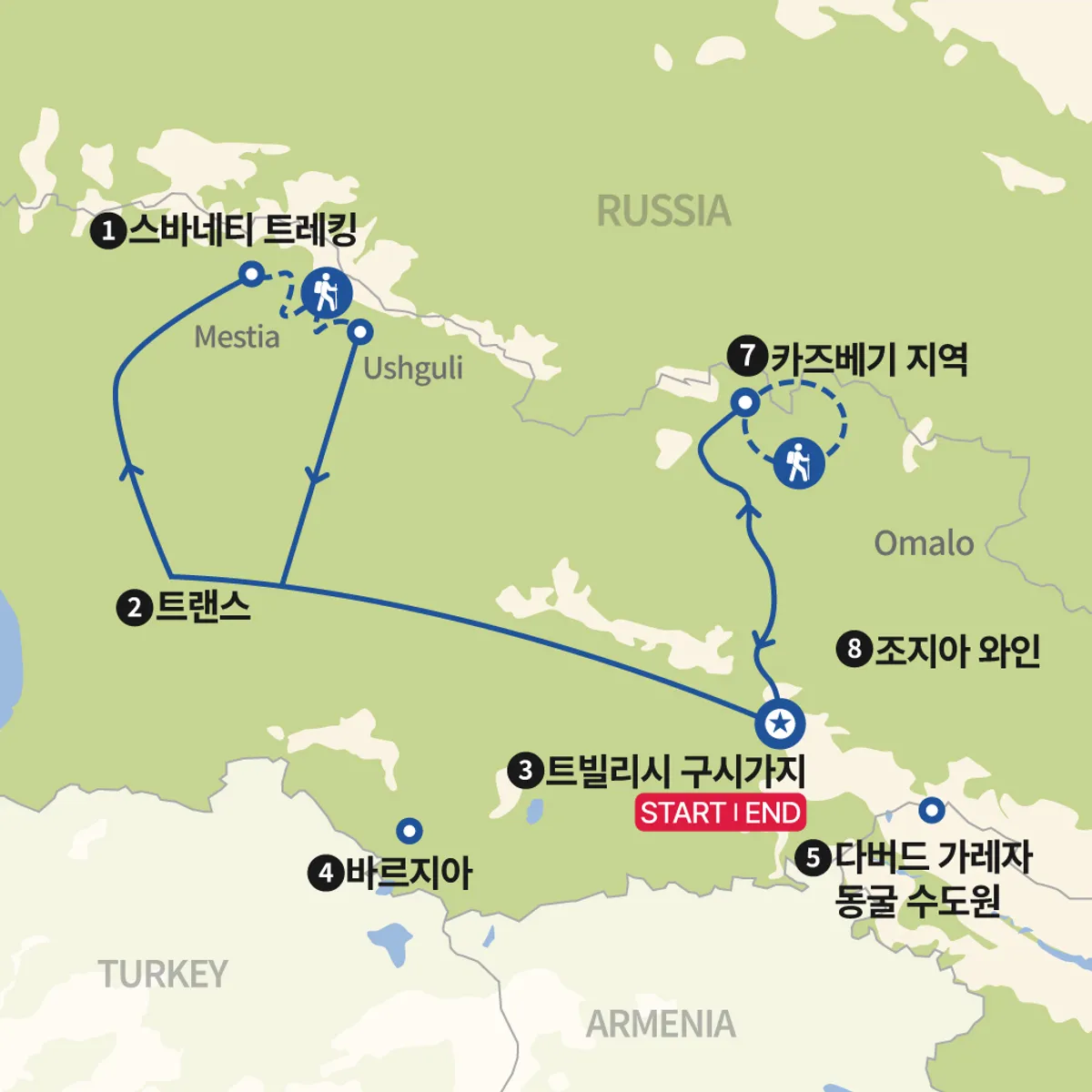 조지아 스바네티와 카즈베기 지도